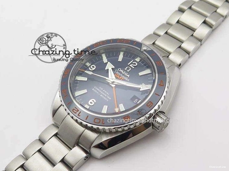 1229 Planet Ocean GMT 42mm V6F 1:1 Best Edition Blue Bezel Orange Numbers On SS Bracelet A Compact 8254